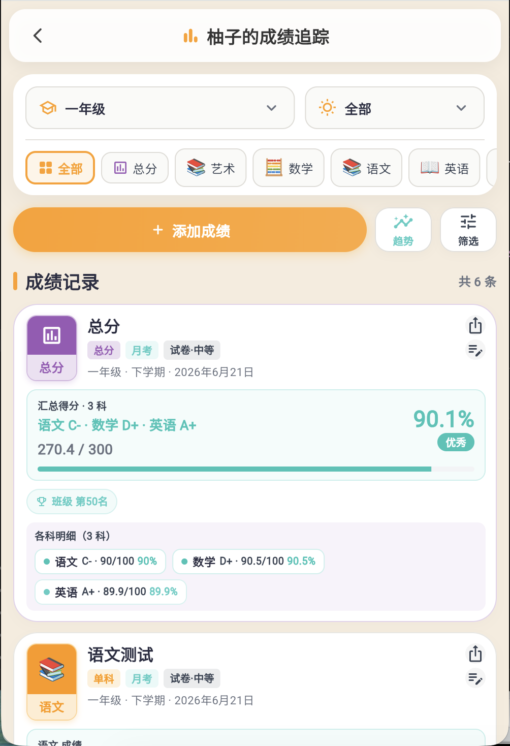 成绩追踪